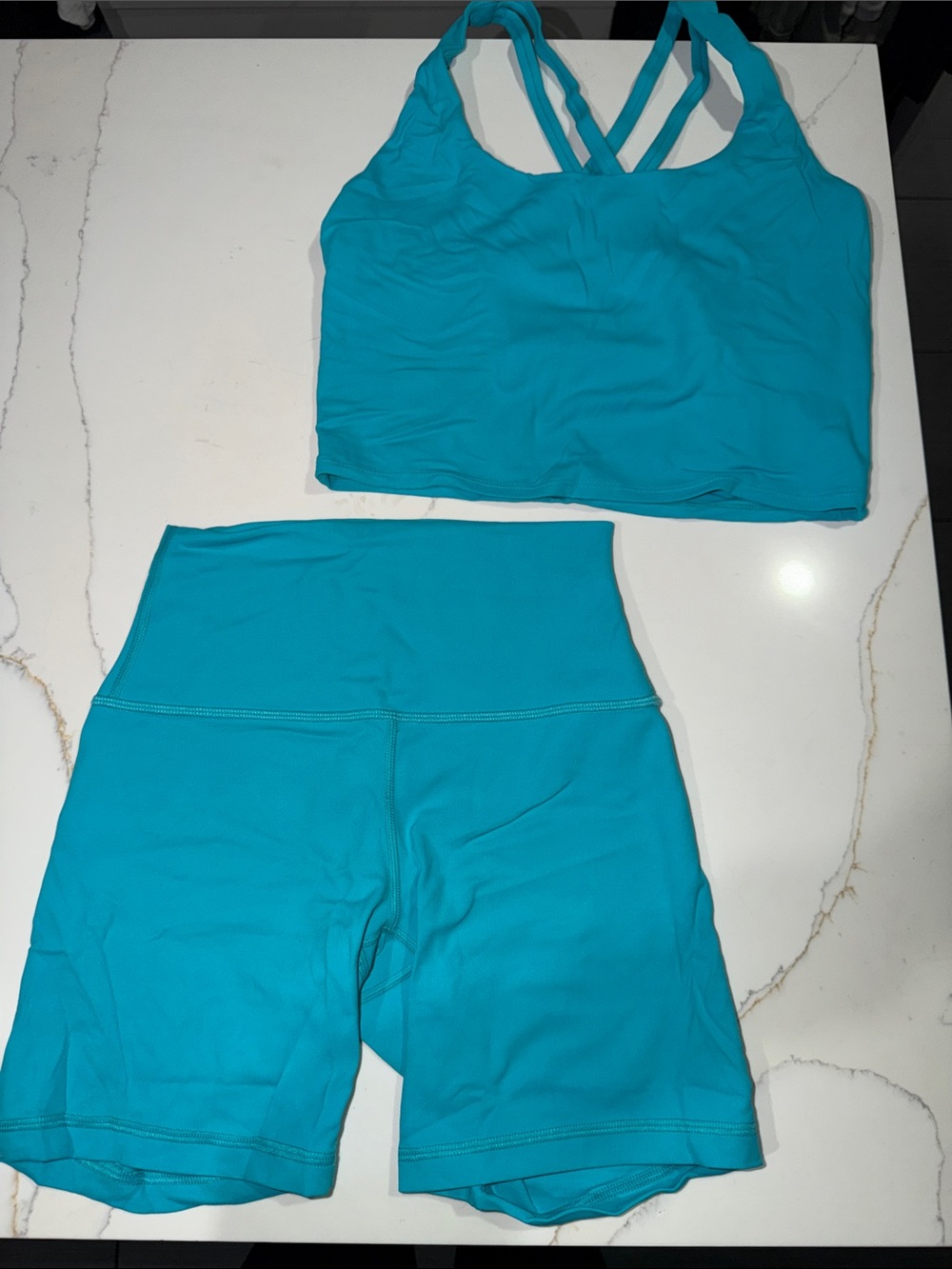 CRZ YOGA Teal Blue Sports Bra and High-Rise Shorts Set